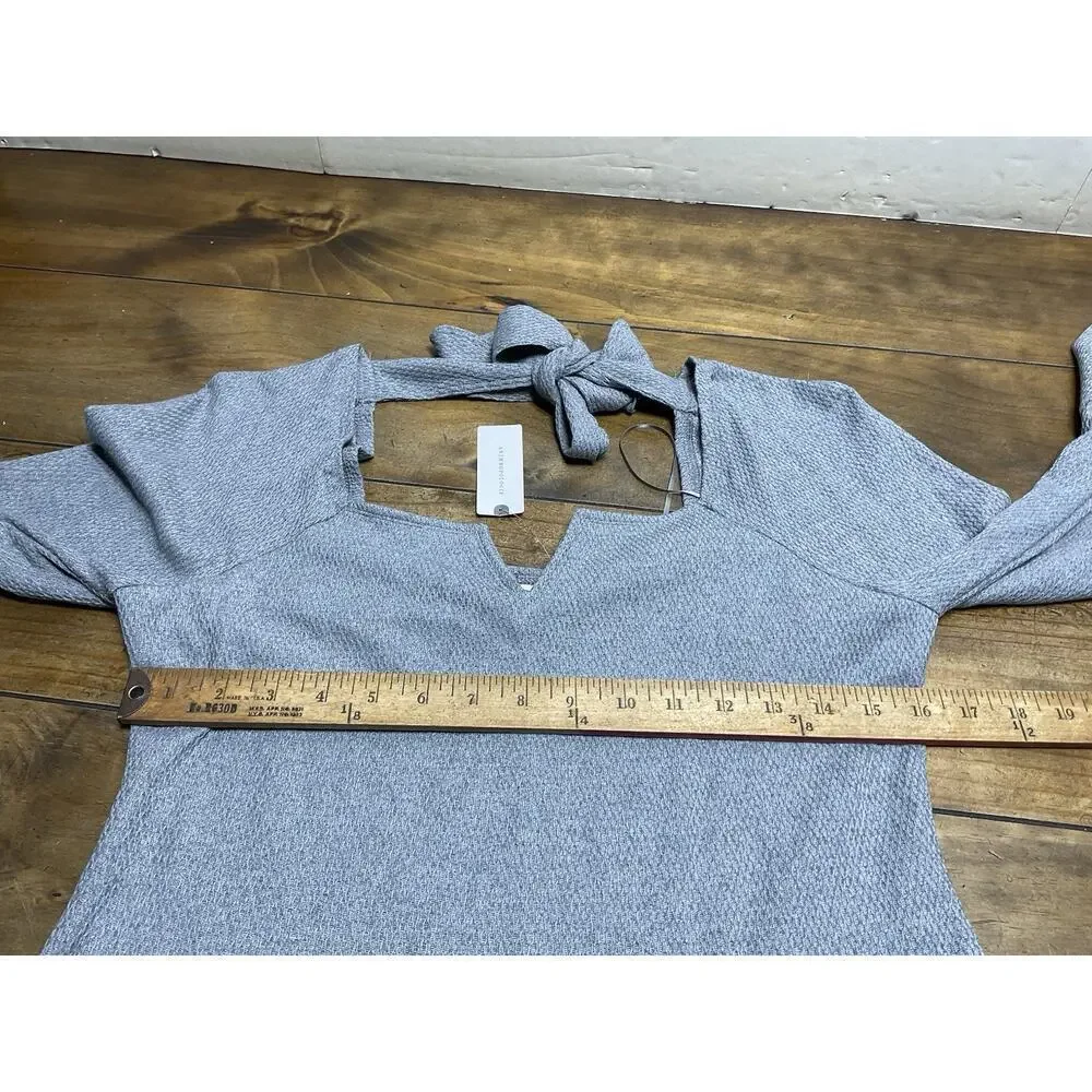 Pilcro Gray Waffle Knit Long Sleeve Notch Neck Top M Casual Minimal NWT - Picture 7 of 10